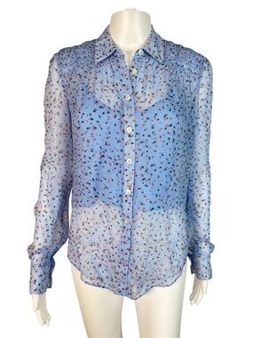 Veronica Beard Light Blue Sheer Floral Button-Down Blouse with Camisole